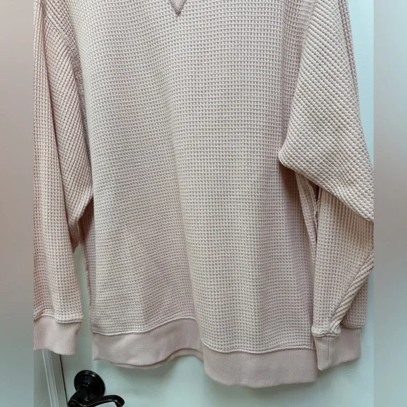 Aerie Light Pink Waffle Knit Crewneck Sweater - Picture 3 of 9